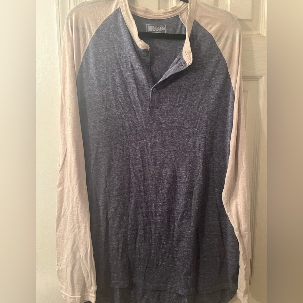 3XL LuLaRoe Long Sleeve Henley - Navy and Cream